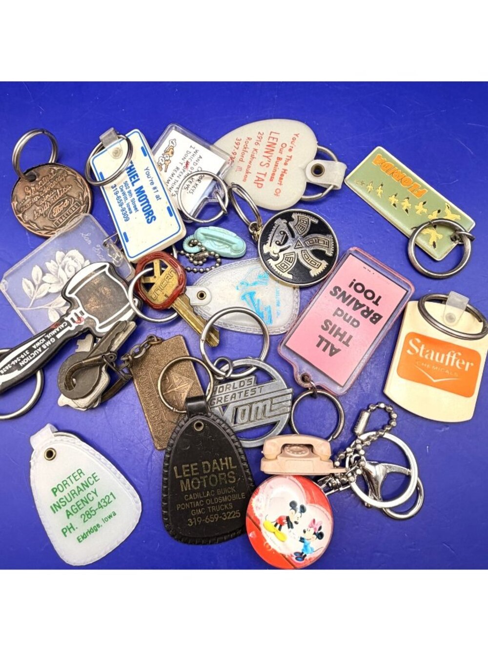 Vintage Advertising Keychain Lot Dealerships Auto Farm Disney RCA 1960s-1990s